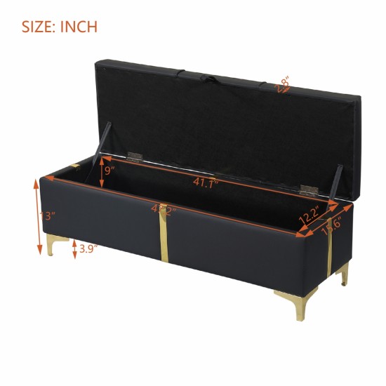 Elegant Upholstered Storage Ottoman,Storage Bench with Metal Legs for Bedroom,Living Room,Fully Assembled Except Legs,Black