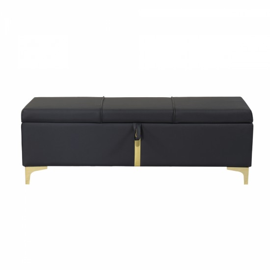 Elegant Upholstered Storage Ottoman,Storage Bench with Metal Legs for Bedroom,Living Room,Fully Assembled Except Legs,Black