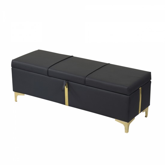 Elegant Upholstered Storage Ottoman,Storage Bench with Metal Legs for Bedroom,Living Room,Fully Assembled Except Legs,Black