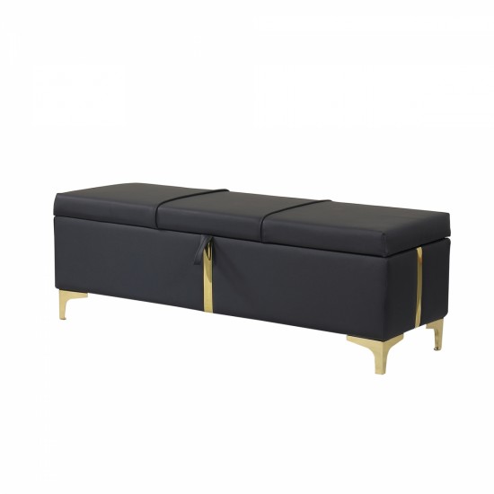 Elegant Upholstered Storage Ottoman,Storage Bench with Metal Legs for Bedroom,Living Room,Fully Assembled Except Legs,Black