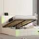 Full Size Upholstered Bed with LED Lights,Hydraulic Storage System and USB Charging Station,White