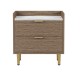 Wooden Nightstand with 2 Drawers and Marbling Worktop, Mordern Wood Bedside Table with Metal Legs&Handles, Walnut