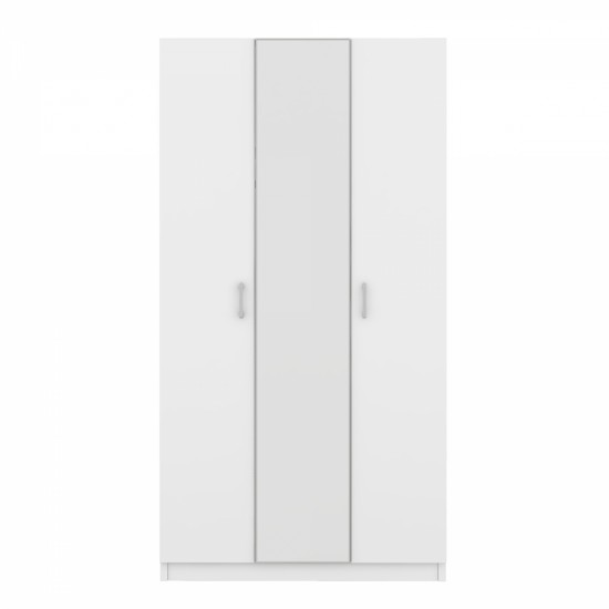 3 Door Wardrobe with Mirror, Armoire with Hanging Rod and 3 Fixed Shelves,White