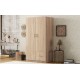 Wooden Wardrobe with Double Doors, Armoire with Hanging Rod, 5 Fixed Shelves, One Storage Drawer,Natural