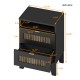 2-Drawer Farmhouse Wooden Nightstand with Wooden Strip Decoration and Metal Handle, Wood Side Table with Storage Cabinet for Bedroom, Black