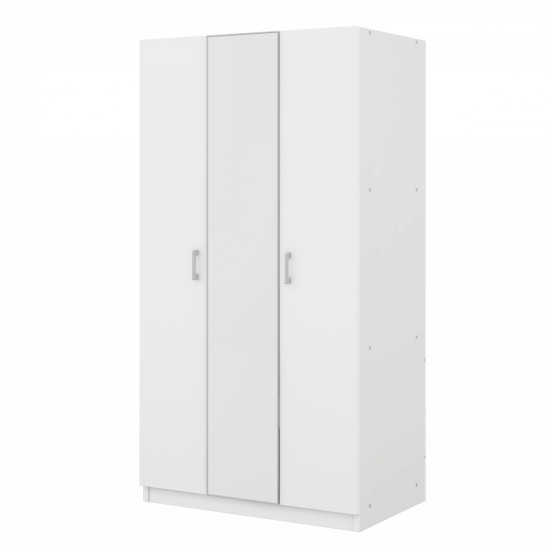 3 Door Wardrobe with Mirror, Armoire with Hanging Rod and 3 Fixed Shelves,White