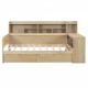 Wooden Twin Size Daybed with Storage Shelves, Multi-functional Bed with Two Storage Drawers and  Study Desk, Natural