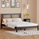 Queen Size Wooden Platform Bed with Natural Rattan Headboard, Exquisite Elegance with Minimalist Charm for Bedroom, Black