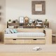 Wooden Twin Size Daybed with Storage Shelves, Multi-functional Bed with Two Storage Drawers and  Study Desk, Natural