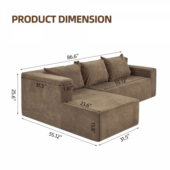 Modular Sectional Couch, Modern L-Shape Sectional Sofa with Chaise Lounge, Comfy Snow Velet Fabric Corner Sofa Couch, Upholstered Couch for Living Room, Bedroom, Apartment,