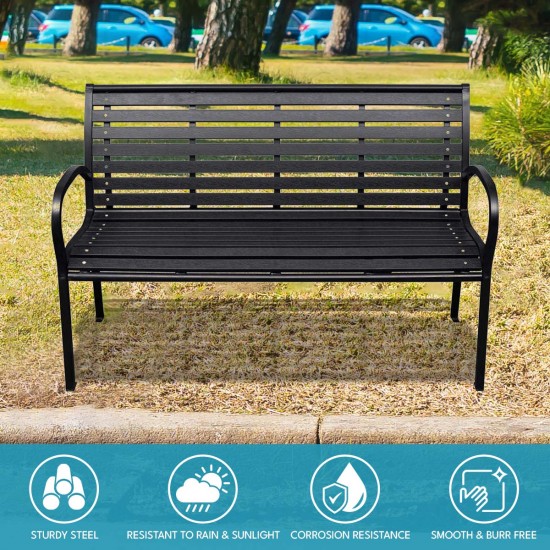 45.7in. Patio Bench Black Steel and WPC