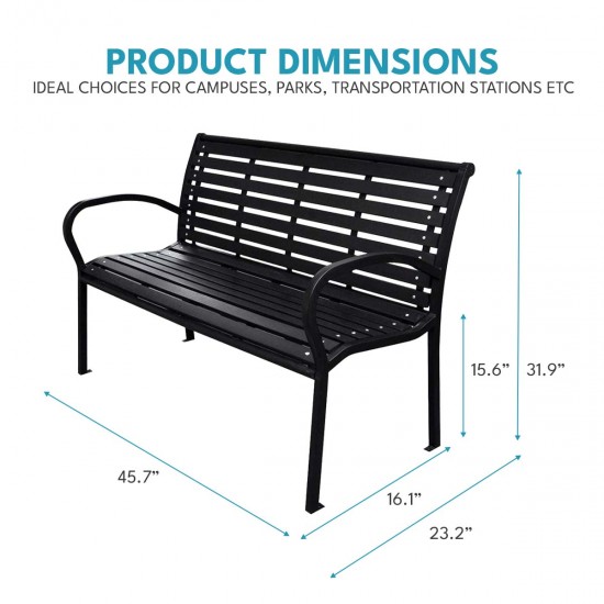 45.7in. Patio Bench Black Steel and WPC