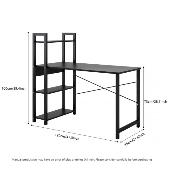 Computer desk bookcase integrated desktop table Home bedroom table Steel frame computer desk student writing desk desk,Computer Desk with 4 Tier Storage Shelves, Writing Workstation,Metal and Wood