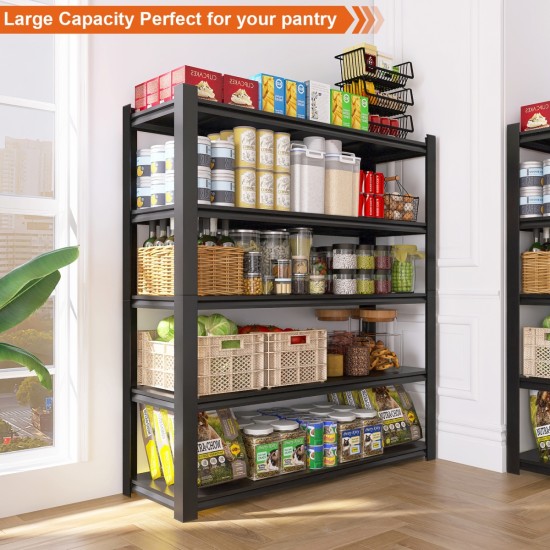 15.75 Inches Wide Black Metal Shelves, with 5 Removable Dividers, Large Capacity, Strong Load Bearing, Suitable for Garage, Kitchen and Office.