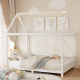 Wood Full Size House Bed with Guardrail and LED, White