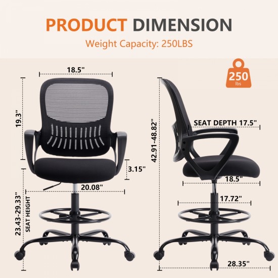 Sweetcrispy Ergonomic Drafting Chair Tall Standing Desk Office Chair