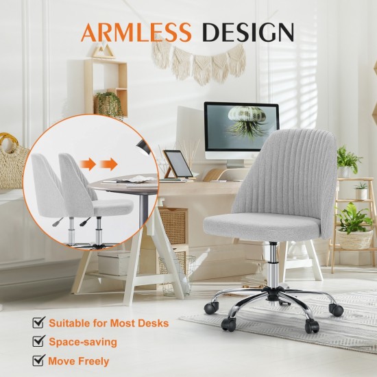 Sweetcrispy Armless Home Office  Desk Chair with Wheels Adjustable Swivel Task Computer Vanity Chair for Small Spaces Gray