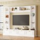 ON-TREND Large Wall Unit Entertainment Center with Bookshelves for TVs Up to 78'', Modern TV Console with Cabinets and Open Shelves, 4-in-1 TV Stand with Golden Handles, White, 104.2''W*81.2''H