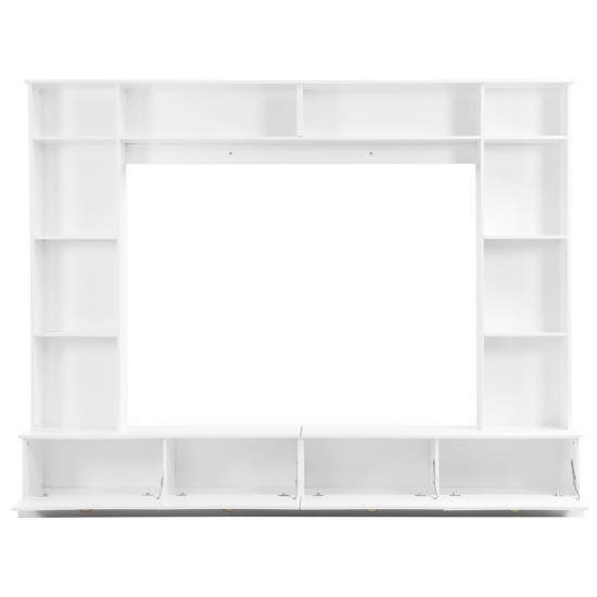 ON-TREND Large Wall Unit Entertainment Center with Bookshelves for TVs Up to 78'', Modern TV Console with Cabinets and Open Shelves, 4-in-1 TV Stand with Golden Handles, White, 104.2''W*81.2''H