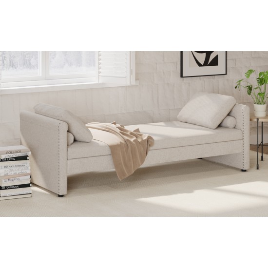 Modern Upholstered Chaise Lounger Daybed with Pillows Small Single Daybed, No Mattress Needed, Perfect For Living Rooms & Home Office,Linen Fabric, Beige