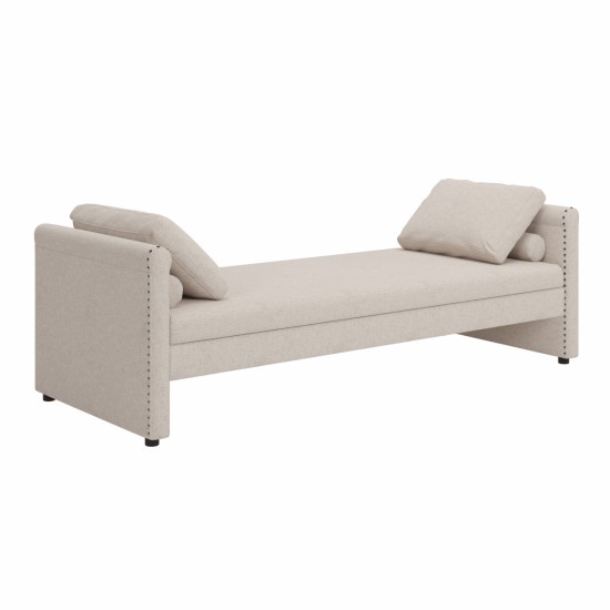 Modern Upholstered Chaise Lounger Daybed with Pillows Small Single Daybed, No Mattress Needed, Perfect For Living Rooms & Home Office,Linen Fabric, Beige