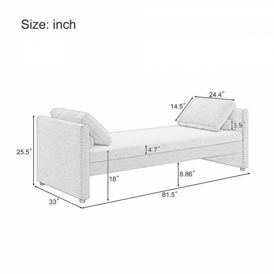 Modern Upholstered Chaise Lounger Daybed with Pillows Small Single Daybed, No Mattress Needed, Perfect For Living Rooms & Home Office,Linen Fabric, Beige