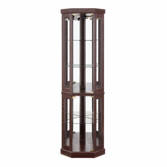 Corner Glass Cabinet Lighted Curio Cabinet Corner Display Case for Living Room, Curio Cabinet, Antique collection, Wine,Bar Glass Storage Light Included,Dark Cherry