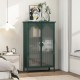 2 Doors Metal Storage Cabinet,Display Cabinet with Glass Doors,Metal Kitchen Sideboard Buffet Cabinet,Glass Storage Cabinet for Dining Room,Living Room,Bedroom