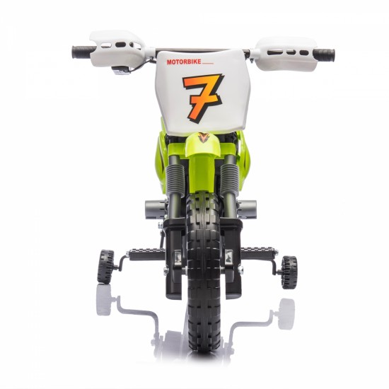 12V Kids Ride On Electric Toy Motorcycle,Rear suspension,Twist Grip Throttle,Slow Start,Removable training wheels,Indie music box with horn and engine,Simulation of dirt bike modeling for kids 3-8.