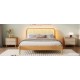 Queen Size Wood Storage Platform Bed with LED Light, Rattan Headboard, Nature