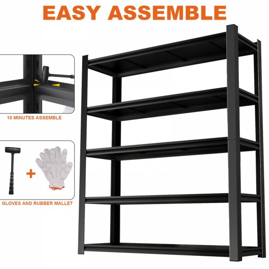 15.75 Inches Wide Black Metal Shelves, with 5 Removable Dividers, Large Capacity, Strong Load Bearing, Suitable for Garage, Kitchen and Office.