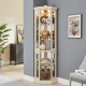 Corner Glass Cabinet Lighted Curio Cabinet Corner Display Case for Living Room, Curio Cabinet, Antique collection, Wine,Bar Glass Storage Light Included, Antique White