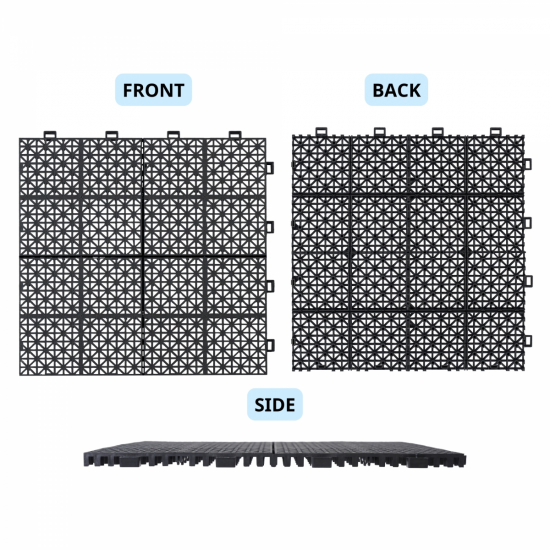 12 x 12 Inch Black Interlocking Deck Tiles Plastic Waterproof Outdoor All Weather Anti-slip Bathroom Shower Balcony Porch Strong Weight Capacity Upto 6613 LBS, Rosette Pattern Pack of 60