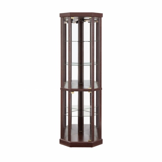 Corner Lighted Curio Cabinet Corner Glass Cabinet Lighted Curio Cabinet Corner Display Case for Living Room, Curio Cabinet, Antique collection, Wine,Bar Glass Storage Light Included,Dark Cherry