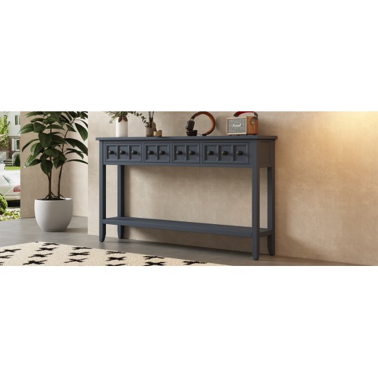 TREXM Rustic Entryway Console Table, 60 Inch Long Sofa Table with Two Different Size Drawers and Bottom Shelf for Storage (Hale Navy)