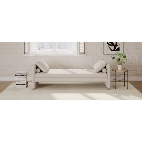 Modern Upholstered Chaise Lounger Daybed with Pillows Small Single Daybed, No Mattress Needed, Perfect For Living Rooms & Home Office,Linen Fabric, Beige