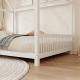 Wood Full Size House Bed with Guardrail and LED, White