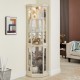 Corner Glass Cabinet Lighted Curio Cabinet Corner Display Case for Living Room, Curio Cabinet, Antique collection, Wine,Bar Glass Storage Light Included, Antique White