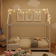 Wood Full Size House Bed with Guardrail and LED, White