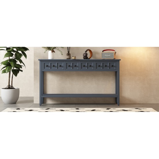 TREXM Rustic Entryway Console Table, 60 Inch Long Sofa Table with Two Different Size Drawers and Bottom Shelf for Storage (Hale Navy)