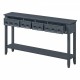 TREXM Rustic Entryway Console Table, 60 Inch Long Sofa Table with Two Different Size Drawers and Bottom Shelf for Storage (Hale Navy)