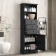 Black Tall Storage Cabinet with 3 Drawers and Adjustable Shelves for Bathroom, Study, Office and Interior, MDF Board with Painted Finish