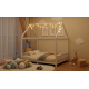 Wood Full Size House Bed with Guardrail and LED, White