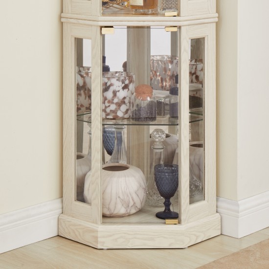 Corner Glass Cabinet Lighted Curio Cabinet Corner Display Case for Living Room, Curio Cabinet, Antique collection, Wine,Bar Glass Storage Light Included, Antique White