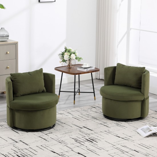 Upholstered Barrel Accent Chair with Ottoman, Living Room Side Chair with Storage, Single Sofa Armchair