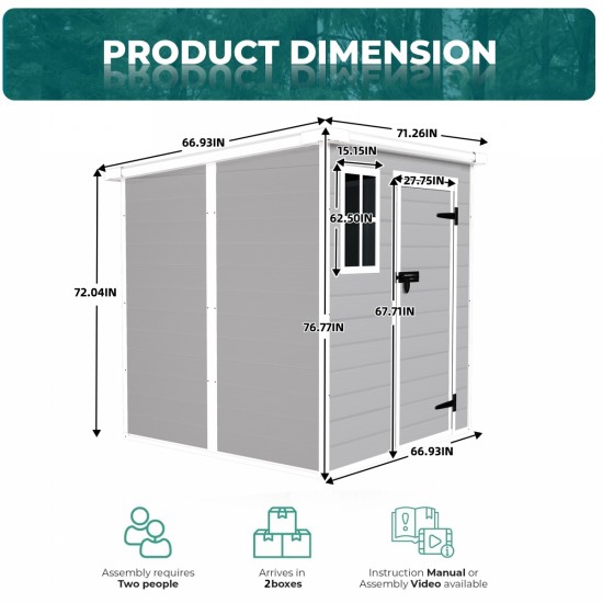 6x6 FT Storage Shed, Waterproof Resin Outdoor Storage Shed with Floor & Window &  Lockable Doors and  Vents, Tool Shed for Bike, Garden, Backyard,Lawn, All Weather Use, Light Grey