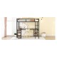 Full Metal Loft Bed with Desk and Shelves, Loft Bed with Ladder and Guardrails, Loft Bed Frame for Bedroom, Black with Vintage wood-colored desk(Old SKU: W1307S00022)