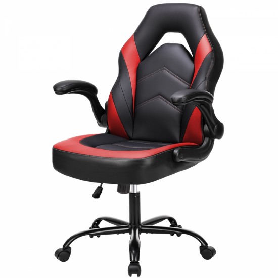 Sweetcrispy Gaming Chair - PU Leather Computer Chair Ergonomic Office Chair with Lumbar Support, Height Adjustable Rolling Desk Chairs with Flip-up Armrests