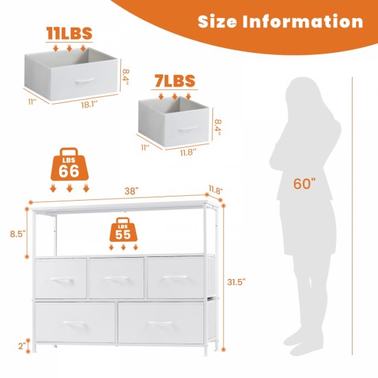 Sweetcrispy Dresser for Bedroom, Chest of Drawers, 5 Drawer Dresser, Closet Fabric Dresser with Metal Frame