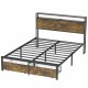 Queen Bed Frame with LED Lights and Charging Station - Robust Metal  Wood Construction, Rustic Wood Platform Bed Frame with 2 Drawers, No Box Spring Needed, Noise Free, Vintage Brown, Easy Assemble